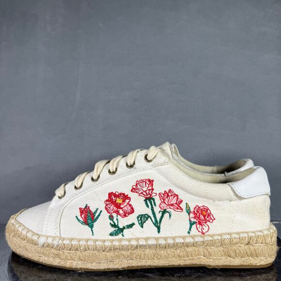 Soludos Floral Embroidered Espadrilles Sneakers Cream Women’s Size 9.5 US - Picture 1 of 9